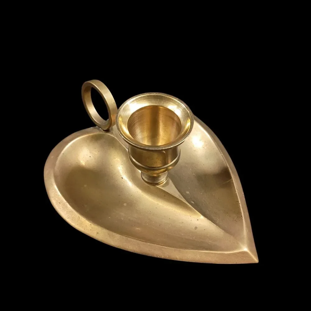 Vintage Brass Heart Shaped Chamber Candle Holder Waccamaw India